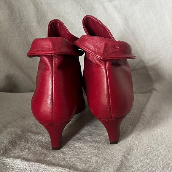Nine west red leather booties victorian pointed toe lace up pirate witch 6.5 / 7 - Picture 4 of 9